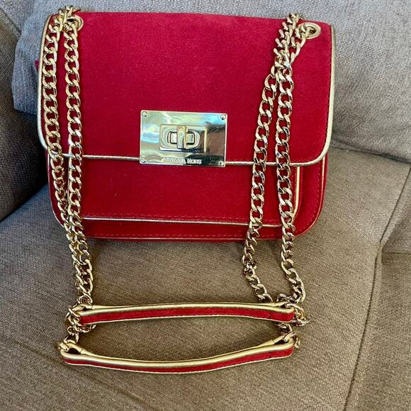 MICHAEL KORS CROSSBODY RED SUEDE GOLDEN STRAP SOPHISTICATED AESTHETIC CORE - Picture 7 of 12